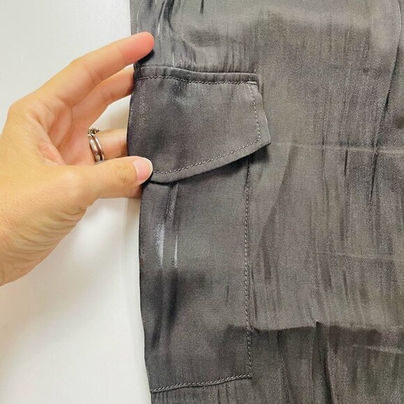 Anthropologie High Waist Metallic Shimmer Utility Cargo Joggers Sage Army Green - Picture 6 of 15